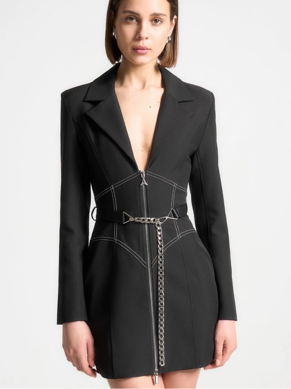 Maniere De Voir Corset Black Mini Blazer Dress Size 2